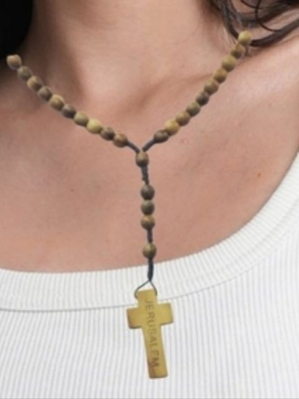 Jerusalem Brown Wood Beads Rosary with Wood Cross